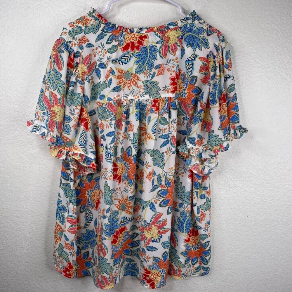 Rose & Olive Top Women's Short Sleeves Ruffles Smocked Floral Mulitcolor 1X NWT - Picture 8 of 11